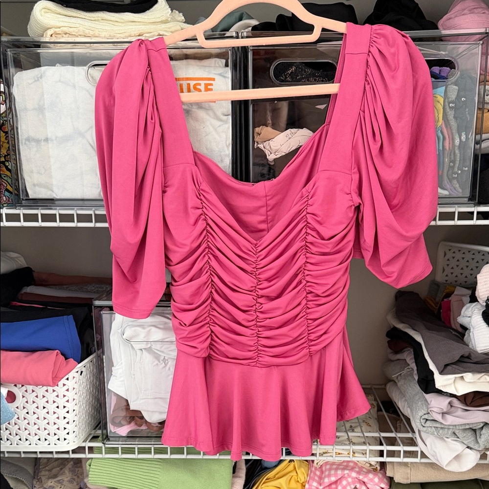 Express Fuchsia Ruched Blouse